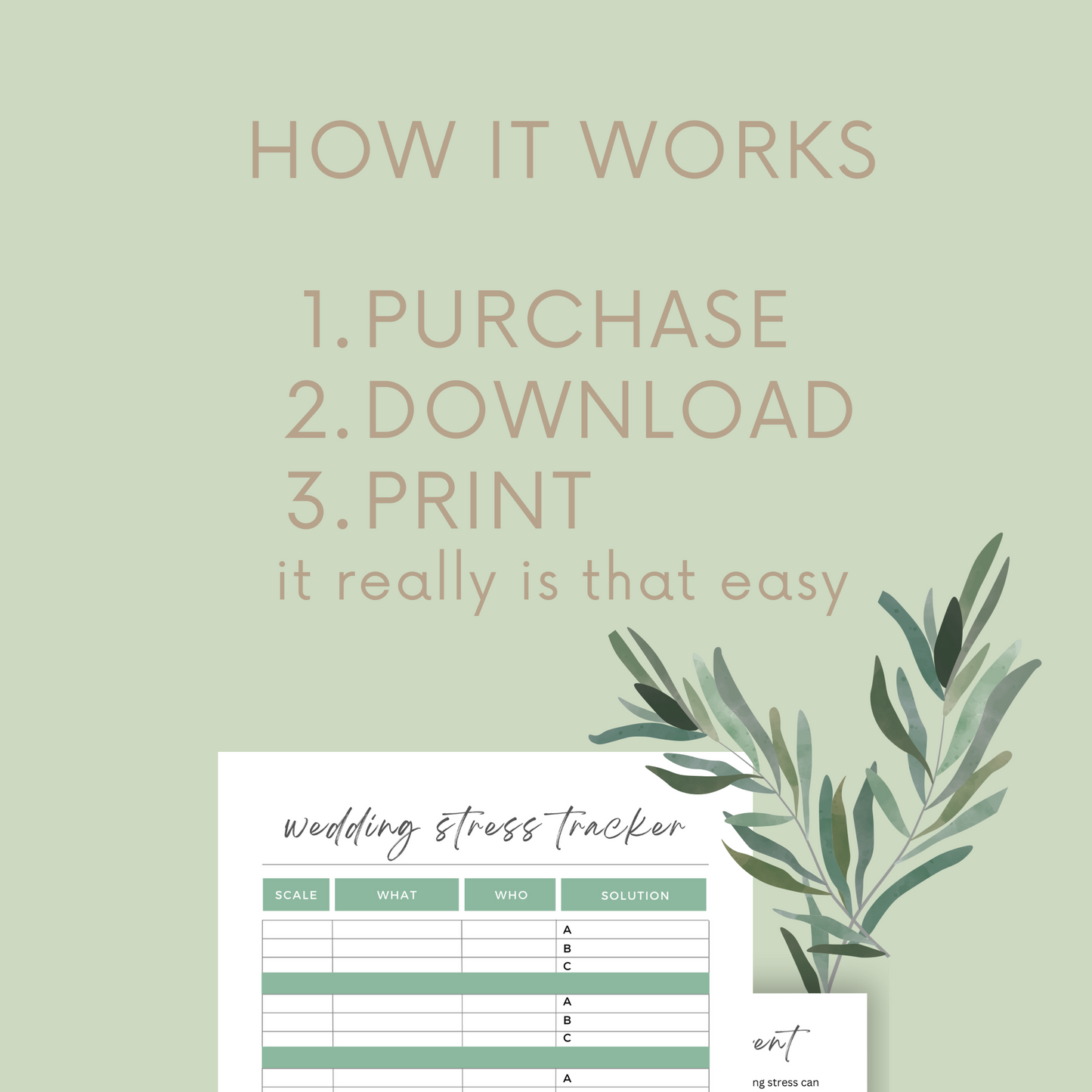 PRINTABLE wedding stress tracker | wedding anxiety tracker | wedding stress management | sage green wedding | wedding anxiety tool template