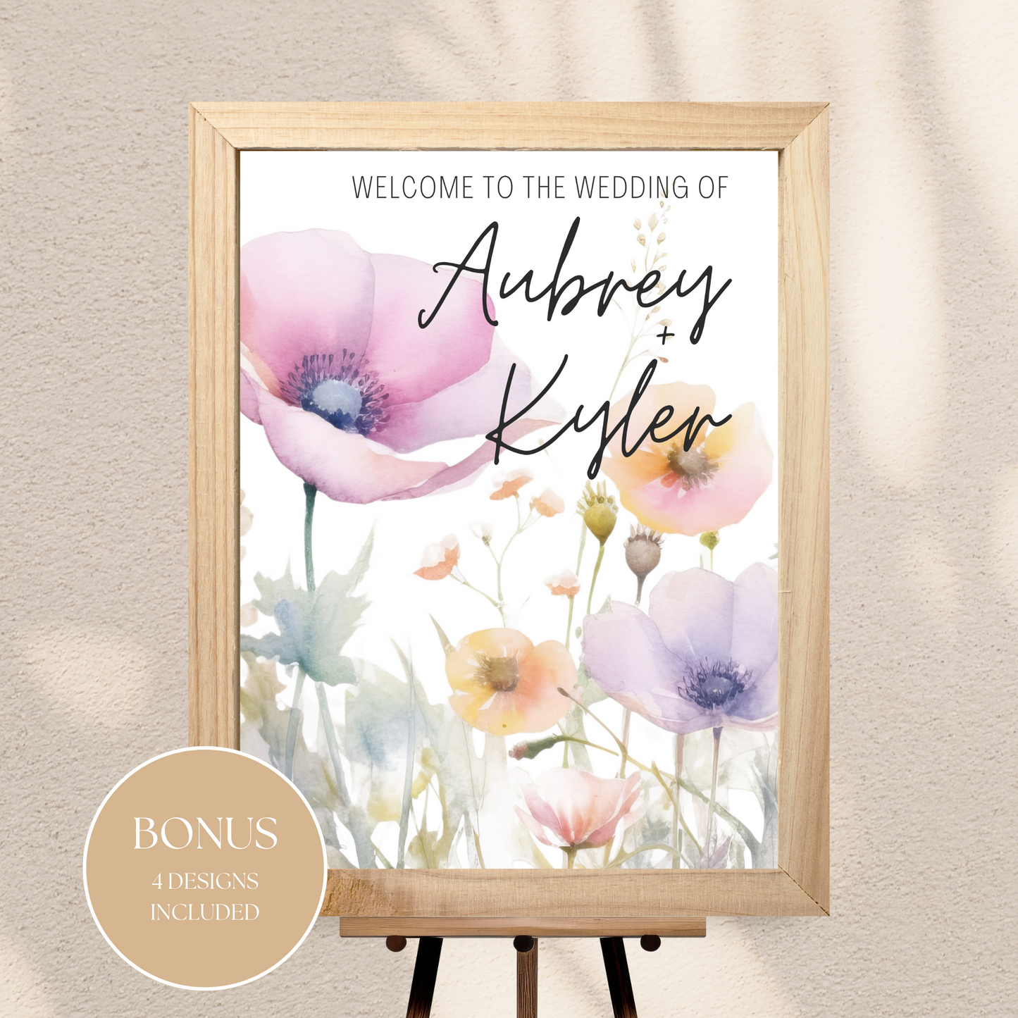 Wildflower Welcome Sign | Floral Wedding Welcome Sign, Boho Welcome Sign Template | Canva INSTANT Download | BONUS 4 Designs