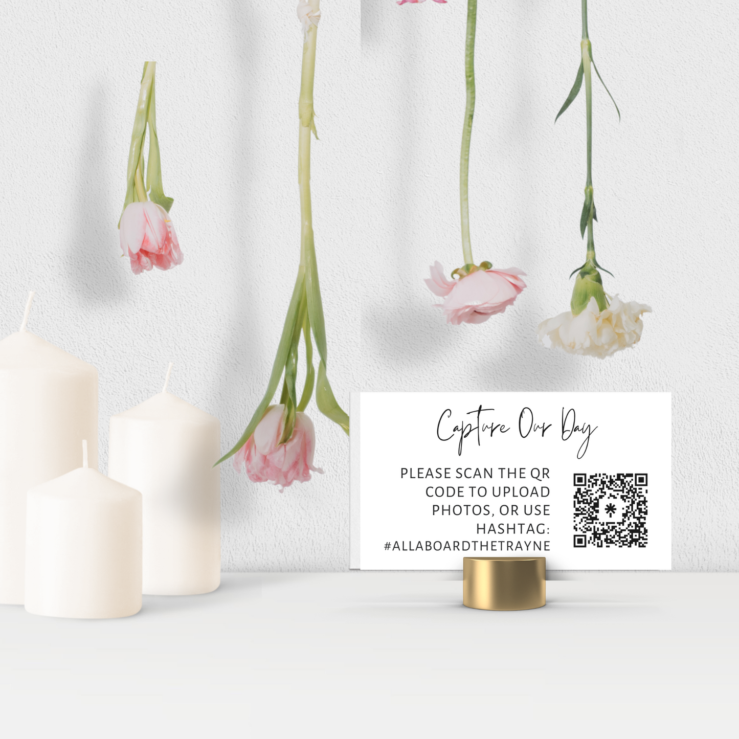 Capture Our Day Table Sign, Photo Sign, Modern Minimalist QR Photo Sign, Wedding Table Top Card, Flat or Folded Options, CANVA Template