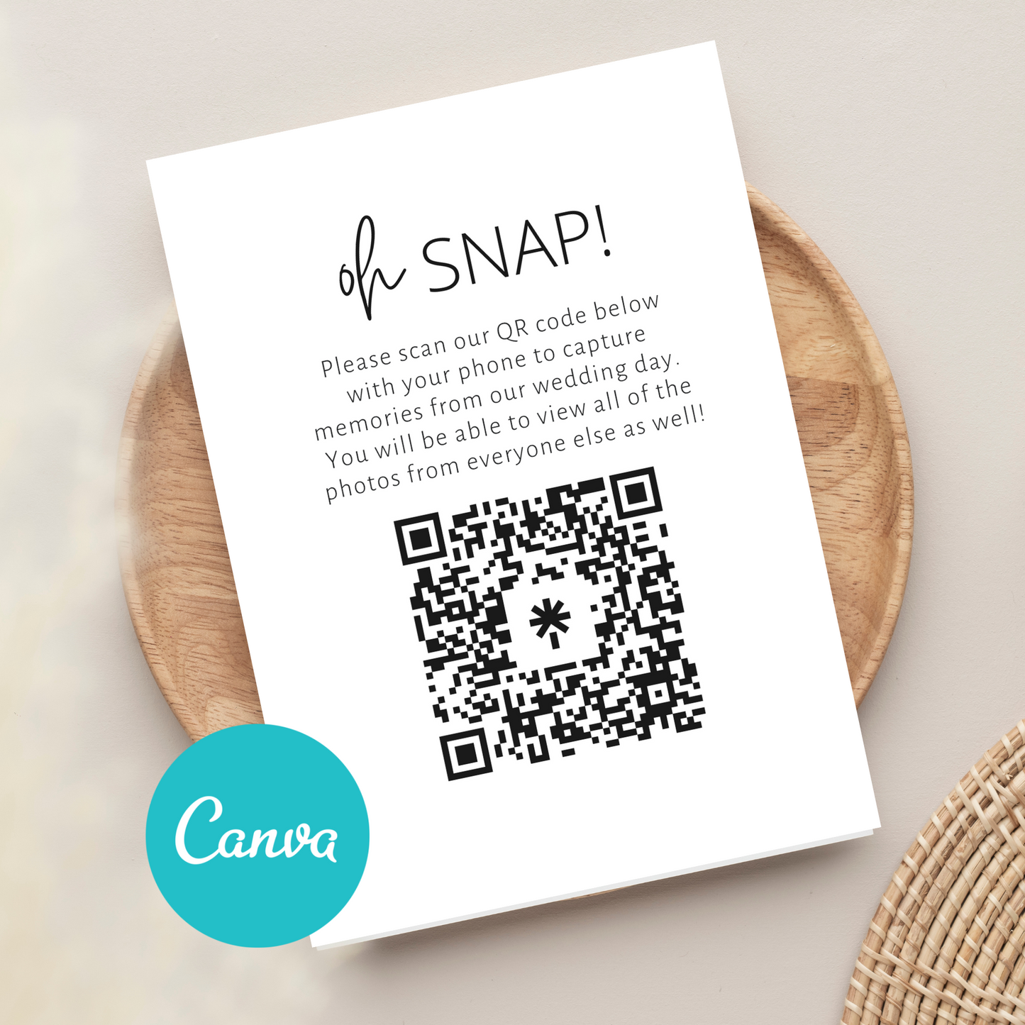 Oh Snap QR Code 8x10 Sign | Editable Oh Snap Wedding Sign | BONUS - QR Code Instructions | Capture Photos Sign | Canva Template