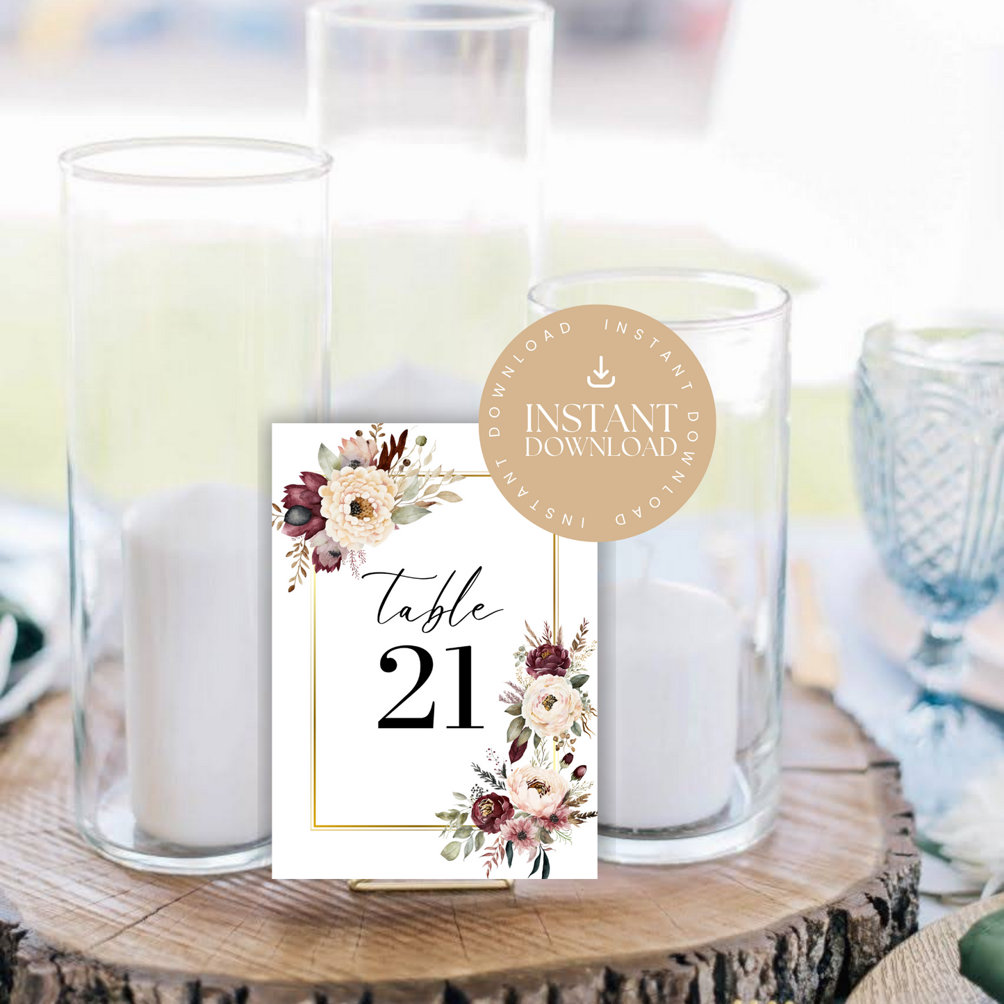 Burgundy & Blush Floral Table Numbers Template | 5x7 Table Numbers Printable | Wedding Floral Table Numbers | BURGBLUSHFLORAL