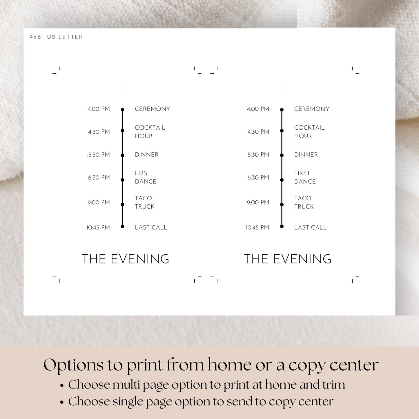 DIY Order of Events Canva Template | Neutral Timeline Card | 4x6 Card | INSTANT Download | Optional Fastener Hole | White & Ivory Included