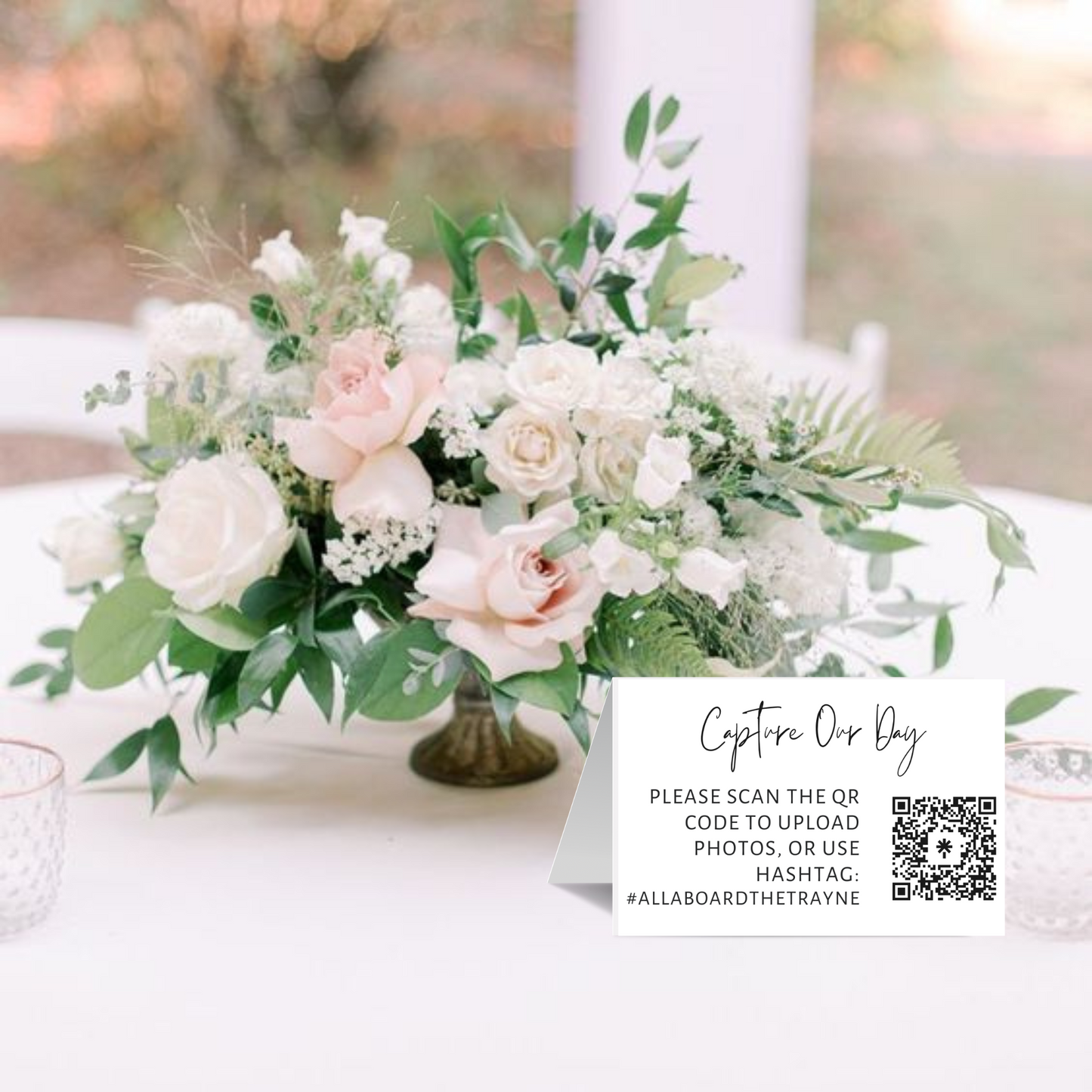 Capture Our Day Table Sign, Photo Sign, Modern Minimalist QR Photo Sign, Wedding Table Top Card, Flat or Folded Options, CANVA Template