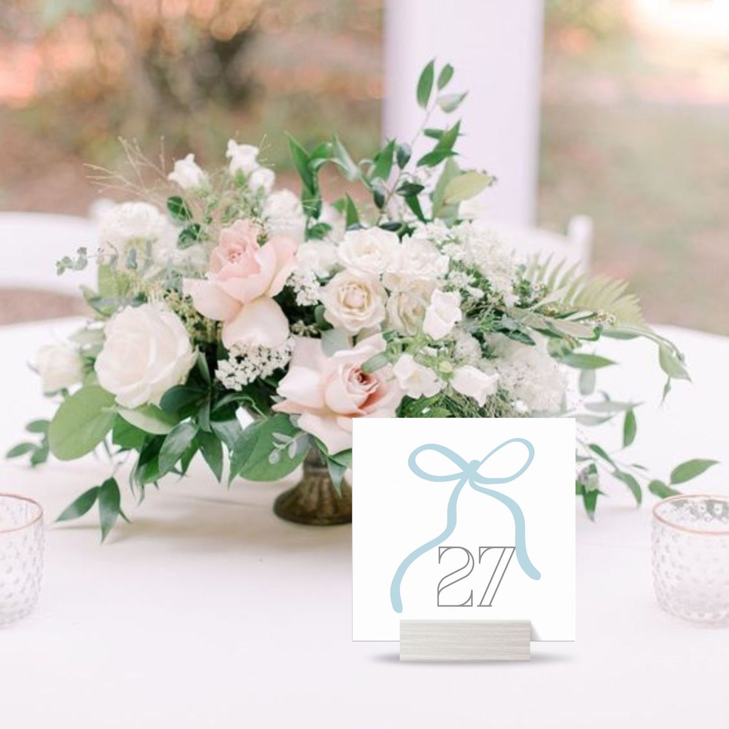 Dusty Blue Bow Table Numbers Template | 4x4 Table Numbers Printable | Southern Square Wedding Table Numbers | Download in Free Canva