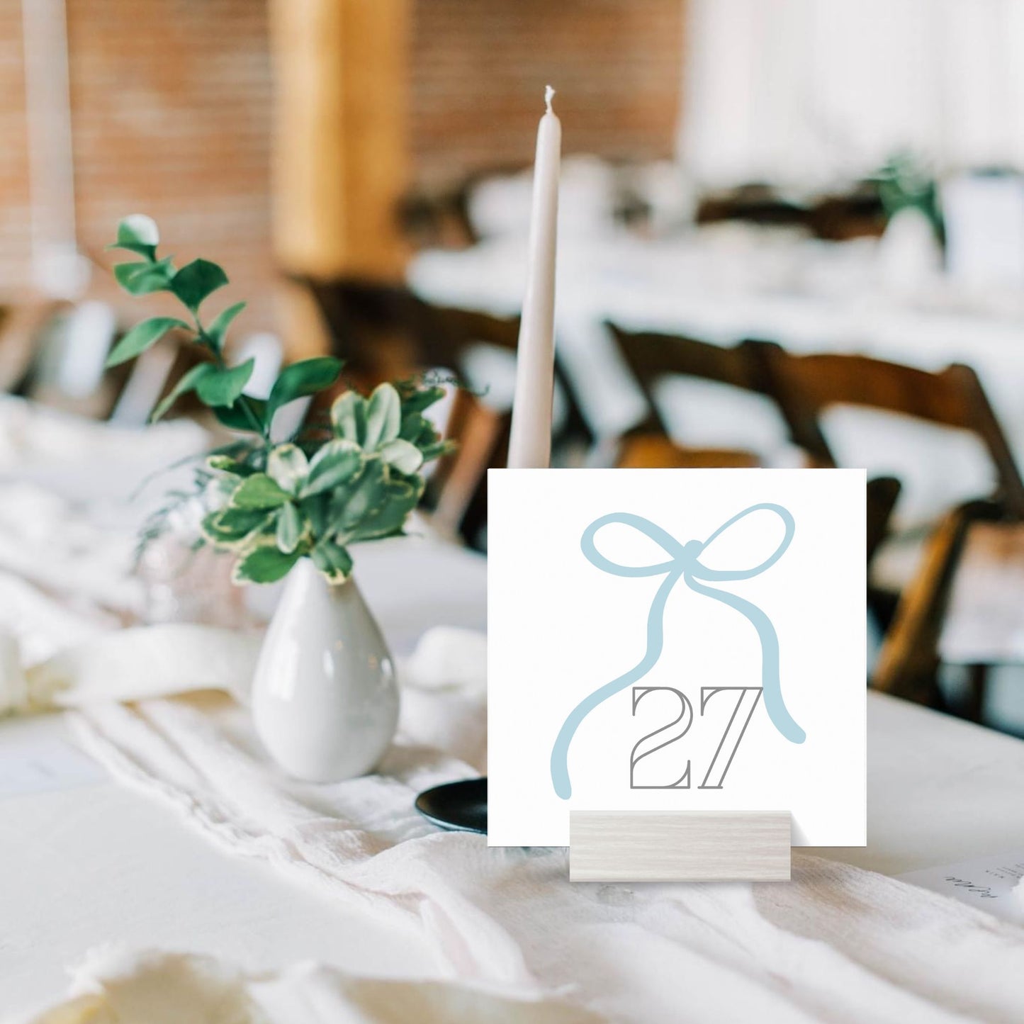 Dusty Blue Bow Table Numbers Template | 4x4 Table Numbers Printable | Southern Square Wedding Table Numbers | Download in Free Canva