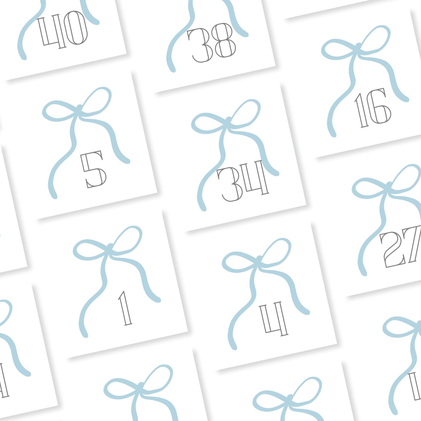Dusty Blue Bow Table Numbers Template | 4x4 Table Numbers Printable | Southern Square Wedding Table Numbers | Download in Free Canva