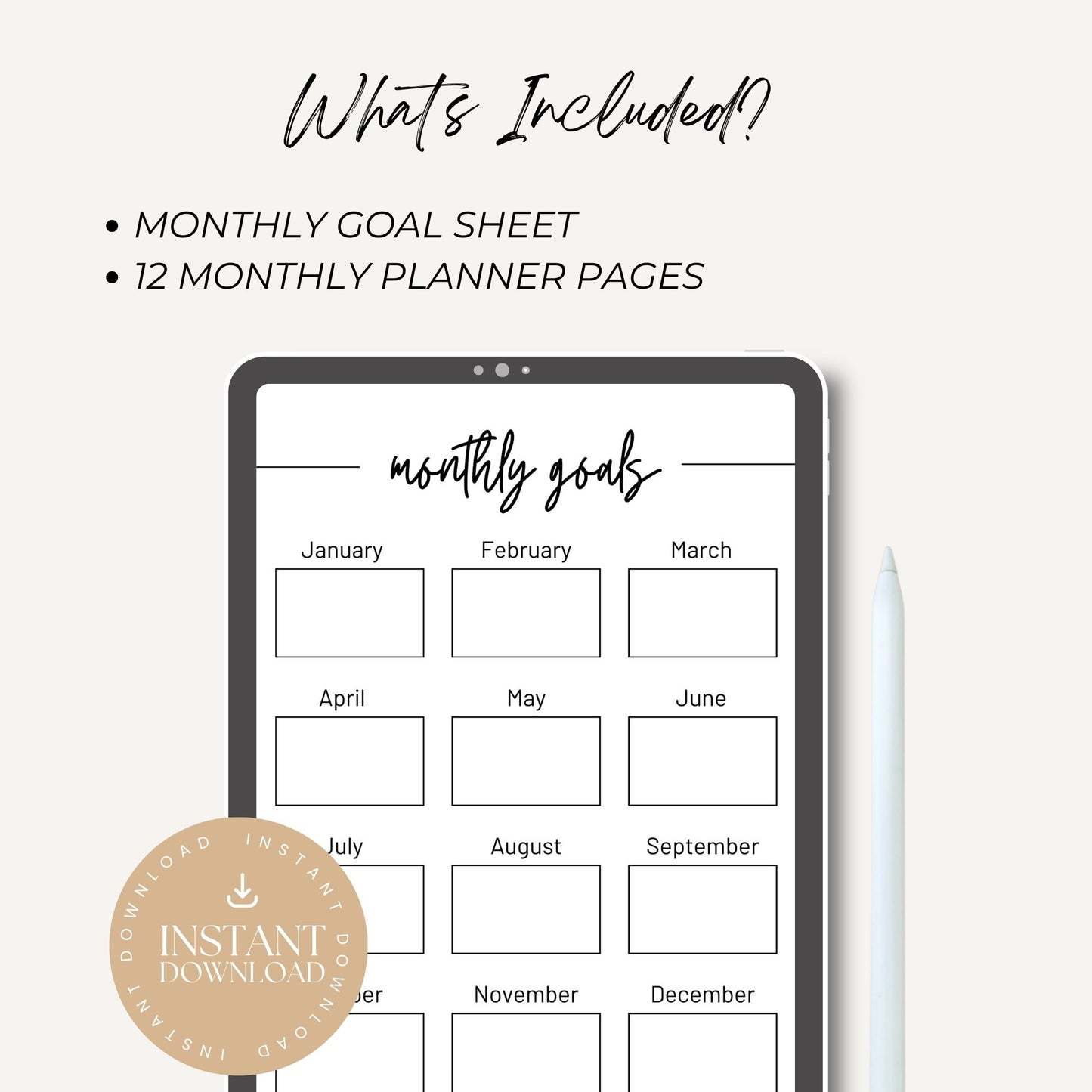Minimalist Undated Monthly Goal Planner Printable, Monthly Goal Setting Template, Monthly Goal Progress Tracker, Instant Download PDF