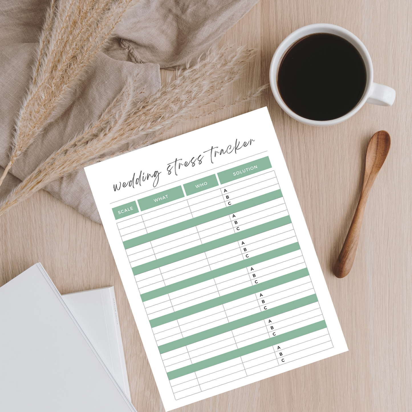 PRINTABLE wedding stress tracker | wedding anxiety tracker | wedding stress management | sage green wedding | wedding anxiety tool template