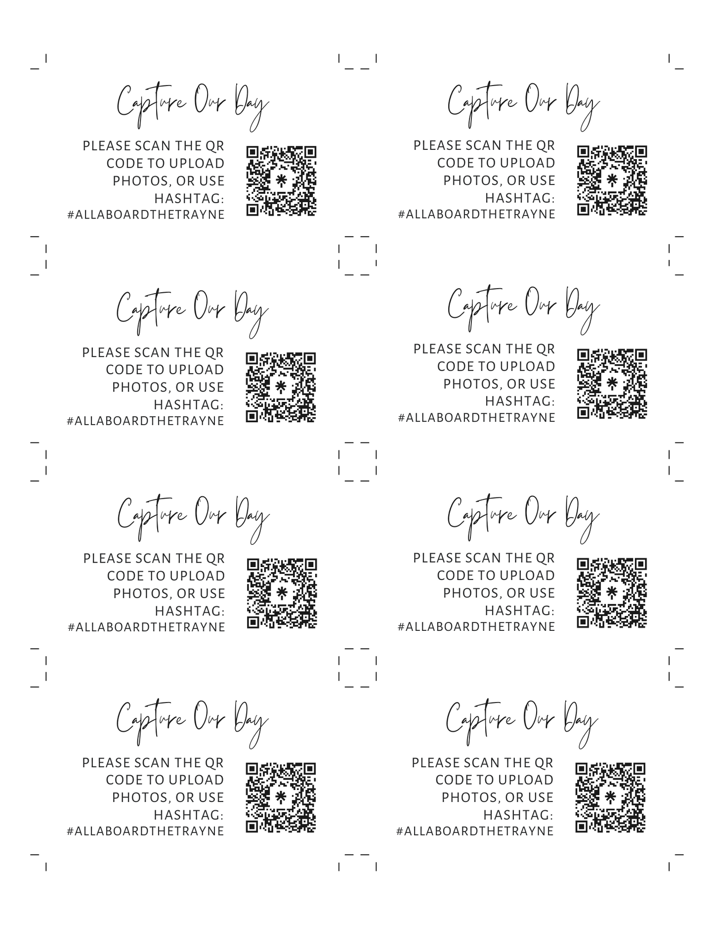 Capture Our Day Table Sign, Photo Sign, Modern Minimalist QR Photo Sign, Wedding Table Top Card, Flat or Folded Options, CANVA Template