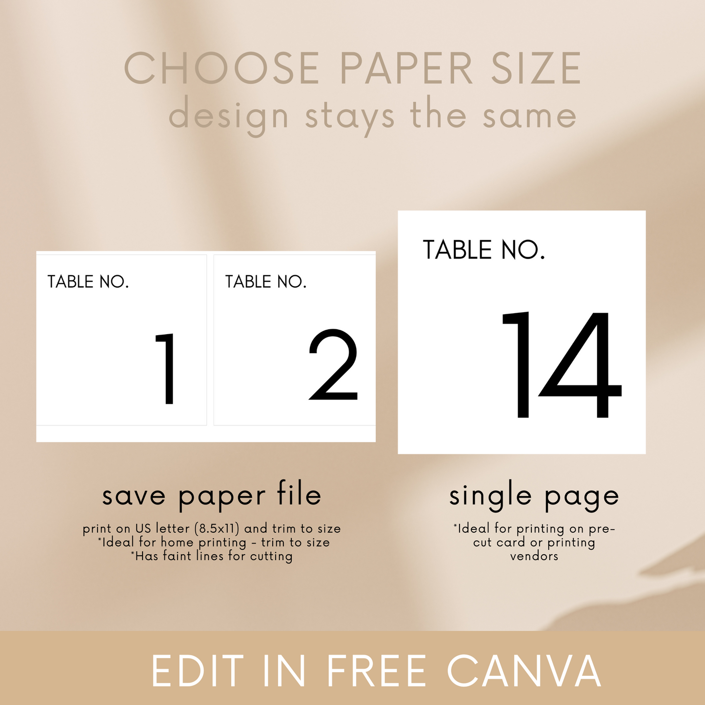 Simple & Sweet Table Numbers Template | 5x5 Table Numbers Printable | Black and White Wedding Table Numbers | Download in Canva