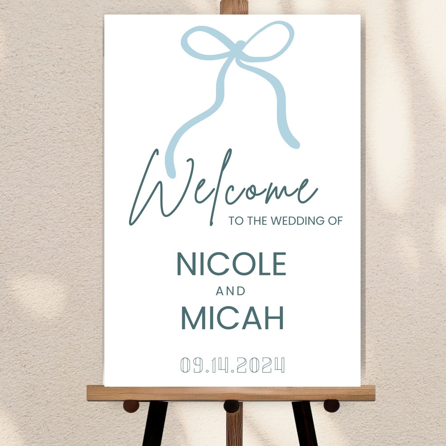 Bow Design Wedding Welcome Sign | Baby Shower Welcome Sign | Dusty Blue Wedding | DIY Customized Wedding Sign | Canva INSTANT Download