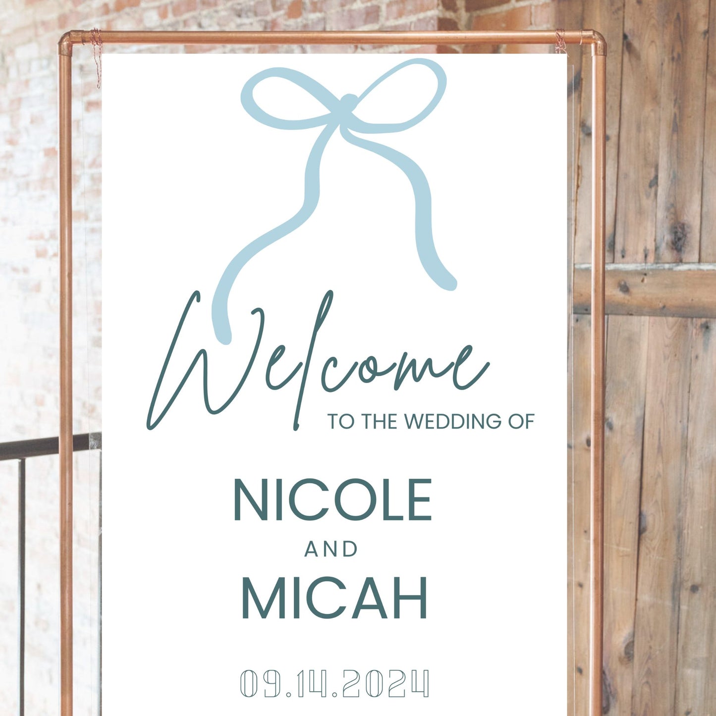 Bow Design Wedding Welcome Sign | Baby Shower Welcome Sign | Dusty Blue Wedding | DIY Customized Wedding Sign | Canva INSTANT Download