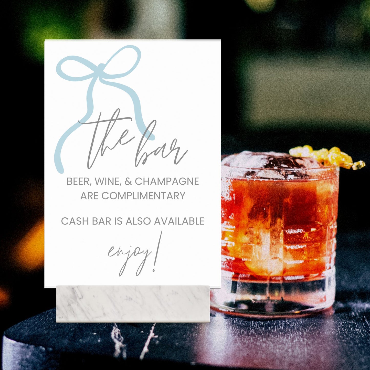 Bow Bar Sign 8x10 | Dusty Blue Bow Wedding Bar Sign | Canva Template Drink Menu | The Bar Menu with Bow| Bonus: Open Bar Included