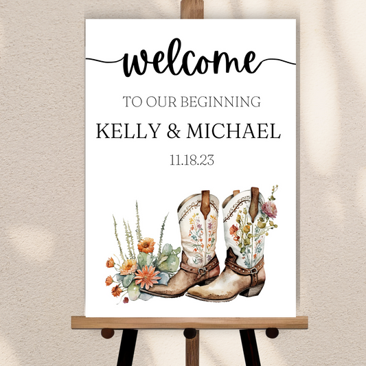 Country Western Wedding Welcome  Sign | Cowboy Boots Welcome Sign | Boho Wedding | DIY Customized Wedding Sign | Canva INSTANT Download