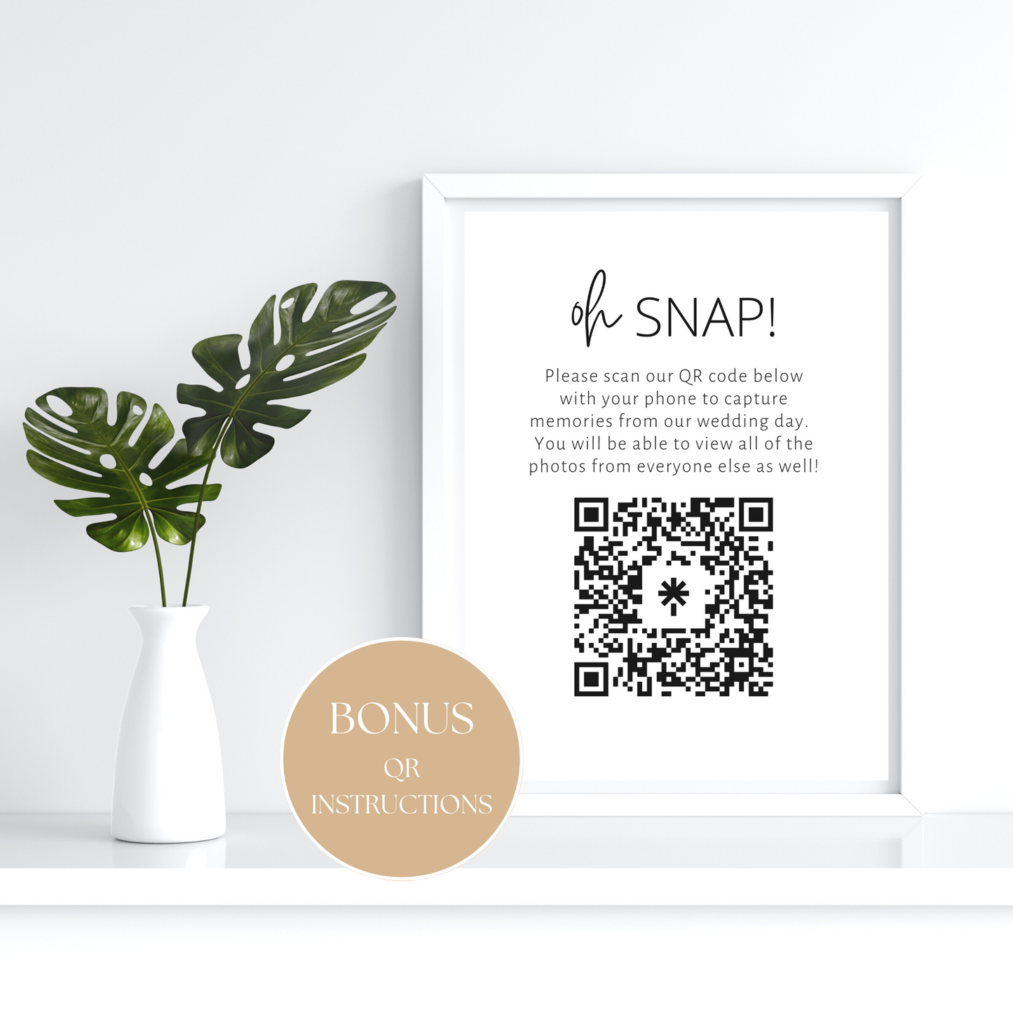 Oh Snap QR Code 8x10 Sign | Editable Oh Snap Wedding Sign | BONUS - QR Code Instructions | Capture Photos Sign | Canva Template