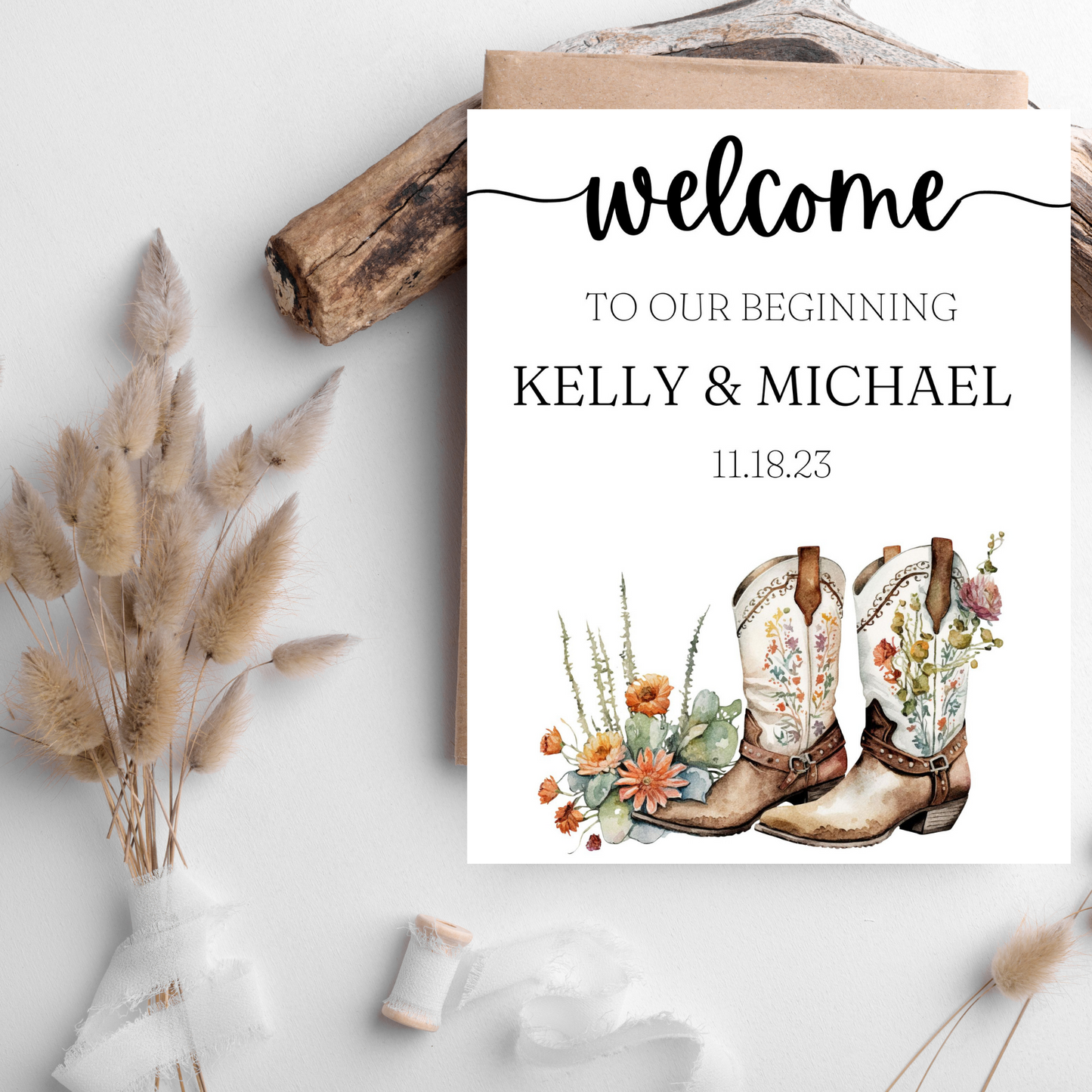 Country Western Wedding Welcome  Sign | Cowboy Boots Welcome Sign | Boho Wedding | DIY Customized Wedding Sign | Canva INSTANT Download