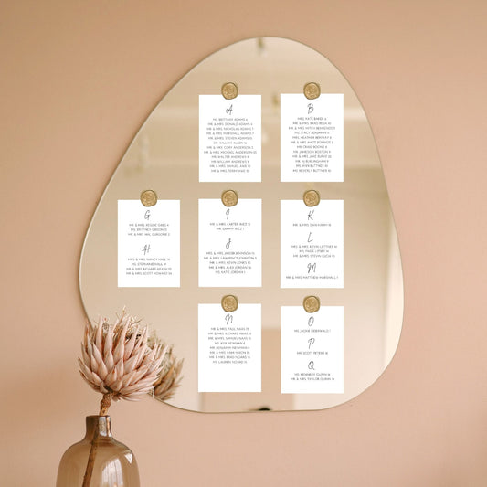 Minimalist Wedding Seating Chart Card Template, Modern Assigned Seating Chart Cards, Simple Seating Chart Cards for Wedding, Wax Seal Cards