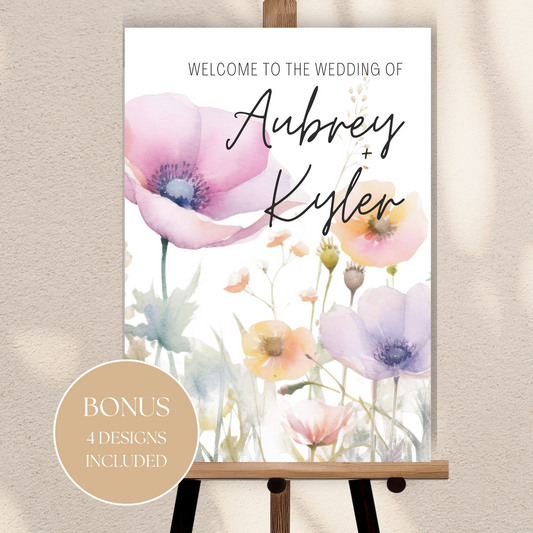 Wildflower Welcome Sign | Floral Wedding Welcome Sign, Boho Welcome Sign Template | Canva INSTANT Download | BONUS 4 Designs