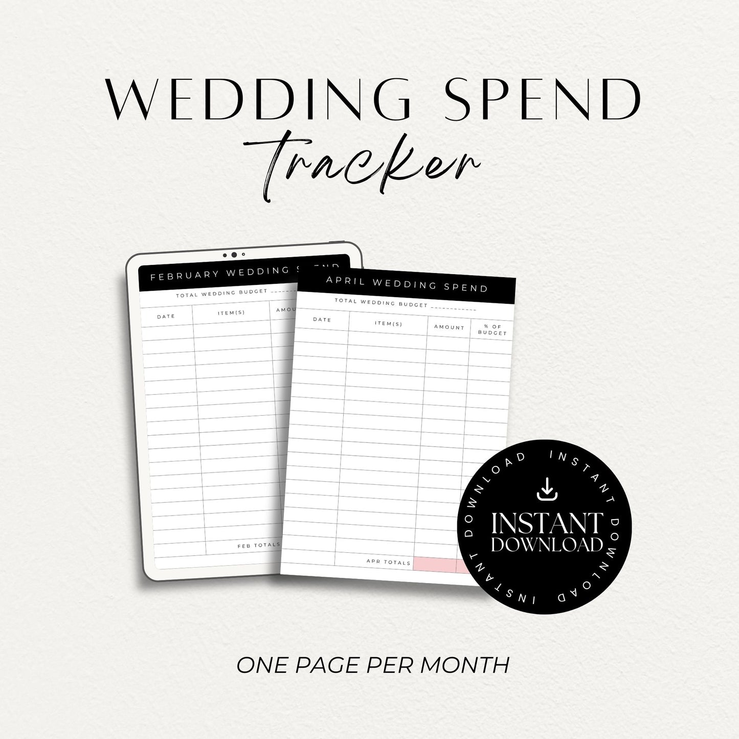 PRINTABLE wedding spend tracker, instant download PDF, track your wedding expenses, wedding planner, wedding budget, wedding expense planner