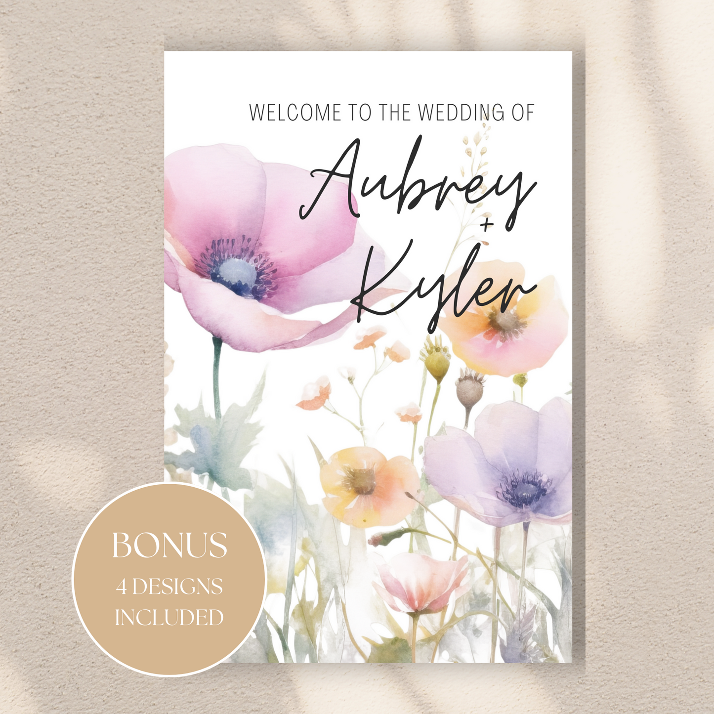 Wildflower Welcome Sign | Floral Wedding Welcome Sign, Boho Welcome Sign Template | Canva INSTANT Download | BONUS 4 Designs