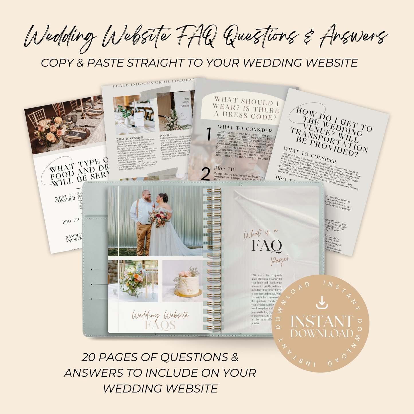 COPY & PASTE Wedding Website Frequently Asked Questions and Answers | Wedding Website FAQ's with Sample Answers | Instant Download