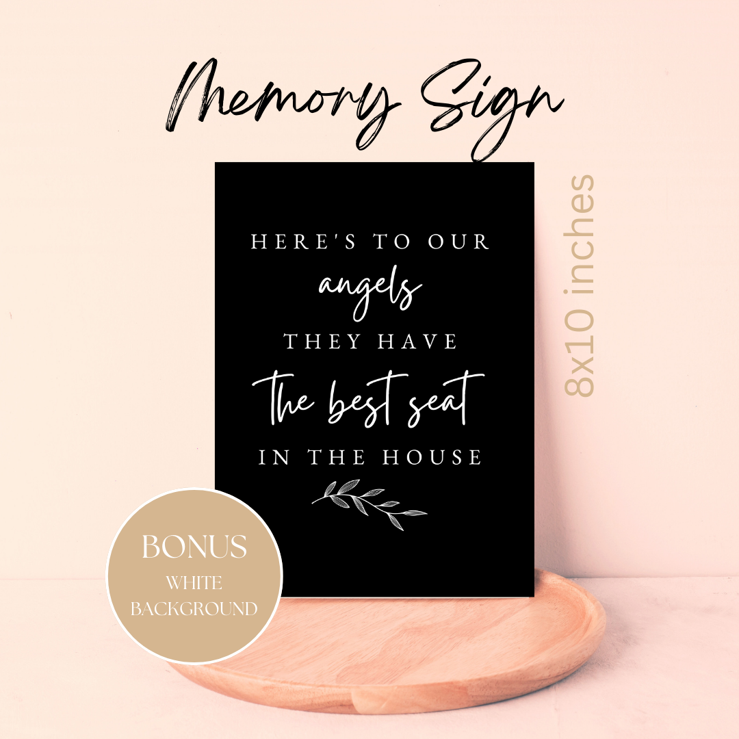Here's to our Angels 8x10 Sign | Editable Wedding Memory Sign | BONUS - White Background included | Black & White Memory | Canva Template