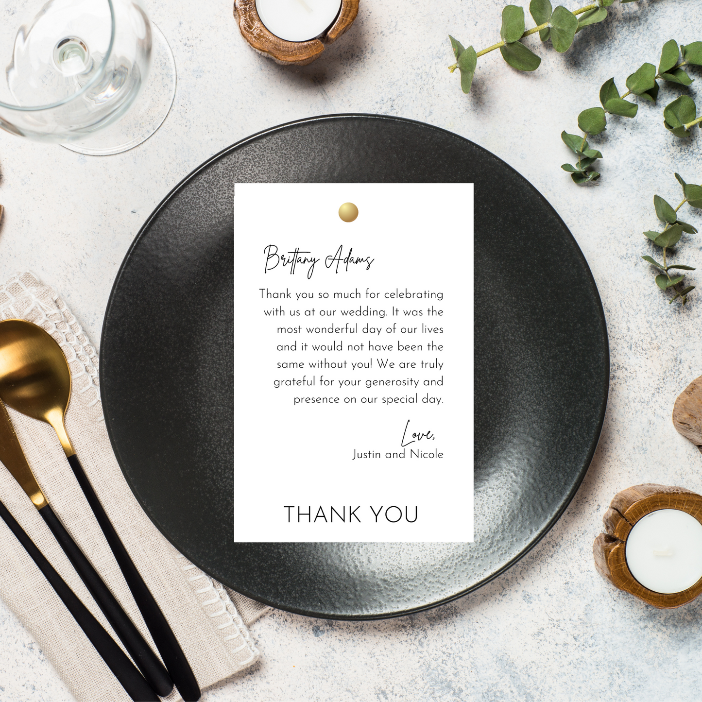 Neutral Thank You Canva Template | Black & White Minimal Calligraphy Thank You Card | 4x6 Card | Canva INSTANT Download | BONUS Ivory and White Both Included