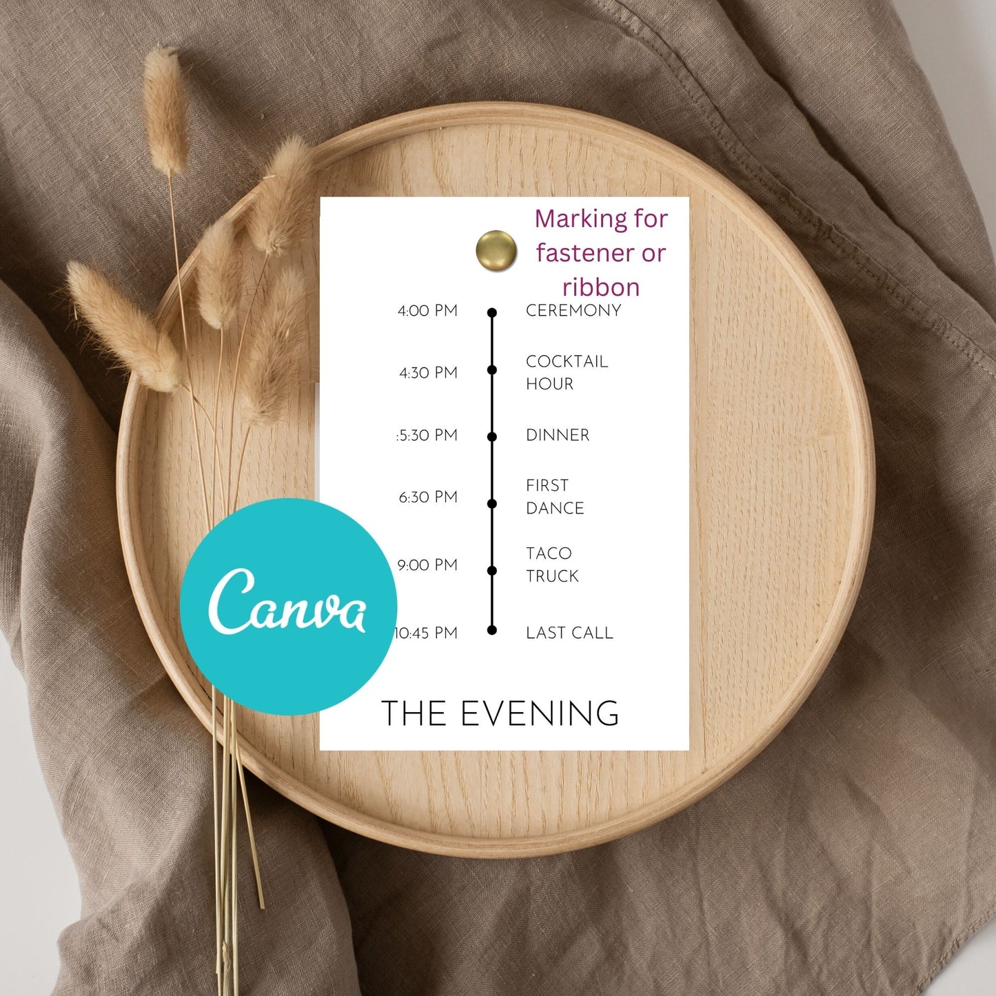 DIY Order of Events Canva Template | Neutral Timeline Card | 4x6 Card | INSTANT Download | Optional Fastener Hole | White & Ivory Included