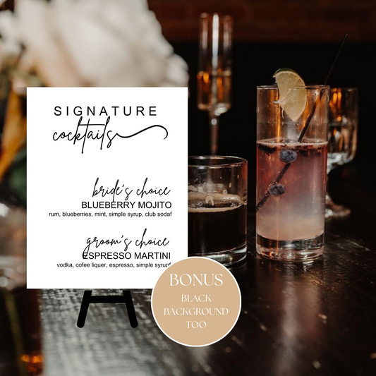 Minimalist Bar Menu Template, Wedding Drink Menu Sign Printable, Signature Cocktails Drink Bar Menu, Modern Bar Menu Instant Download DIY