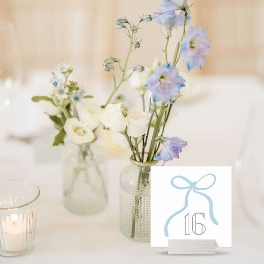 Dusty Blue Bow Table Numbers Template | 4x4 Table Numbers Printable | Southern Square Wedding Table Numbers | Download in Free Canva