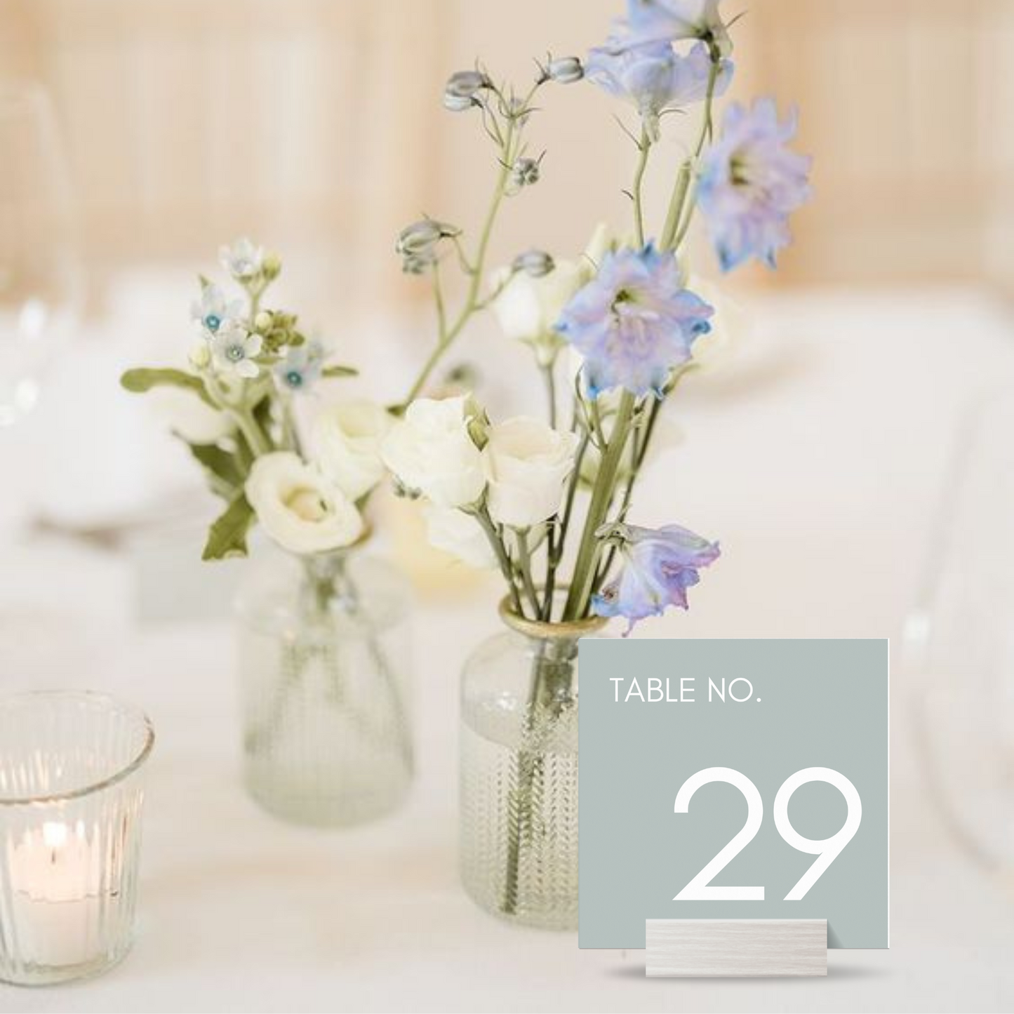 Dusty Blue Simple & Sweet Table Numbers Template | 5x5 Table Numbers Printable | Modern Square Wedding Table Numbers | Download in Canva