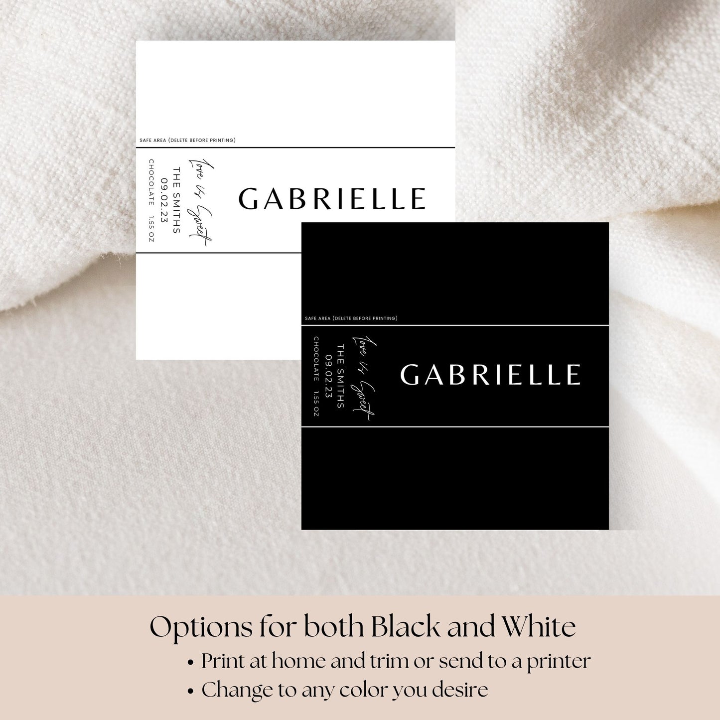 Printable Chocolate Bar Wrapper Template, Wedding Place card Chocolate Wrapper Canva, Minimalist Candy Bar Wrapper, Black and White Wrapper