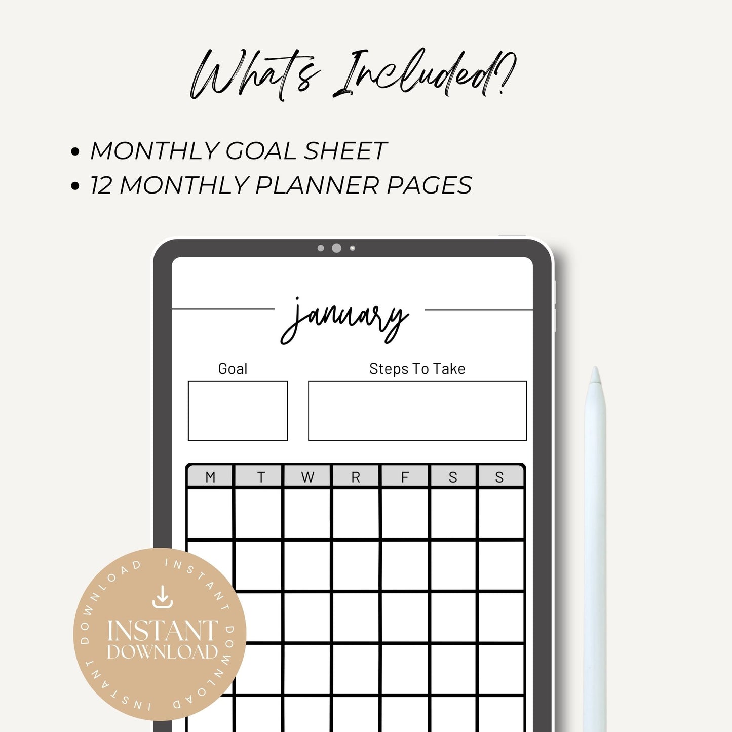 Minimalist Undated Wedding Planner Printable, Monthly Wedding Goal Setting Template, Monthly Goal Progress Tracker, Instant Download PDF