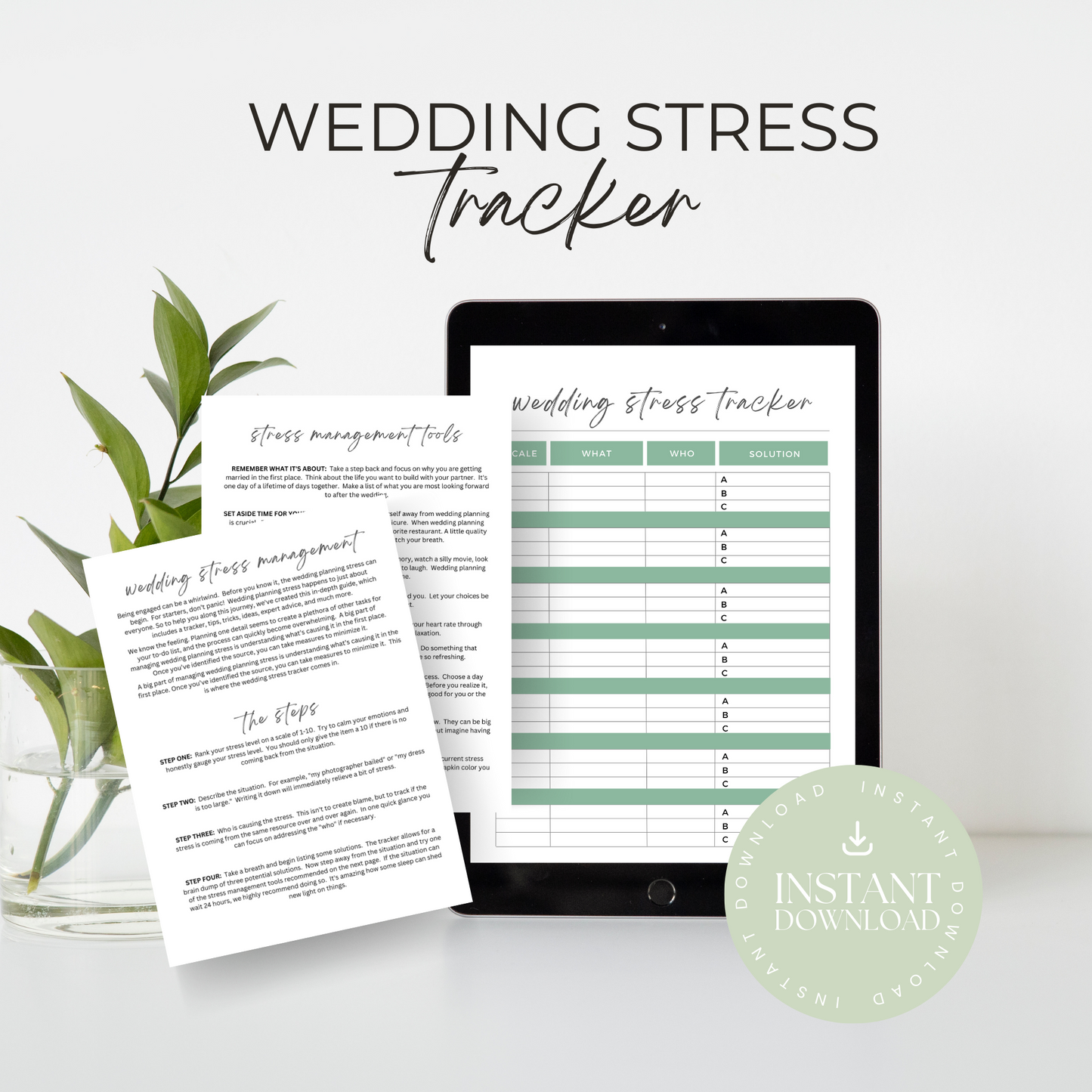 PRINTABLE wedding stress tracker | wedding anxiety tracker | wedding stress management | sage green wedding | wedding anxiety tool template