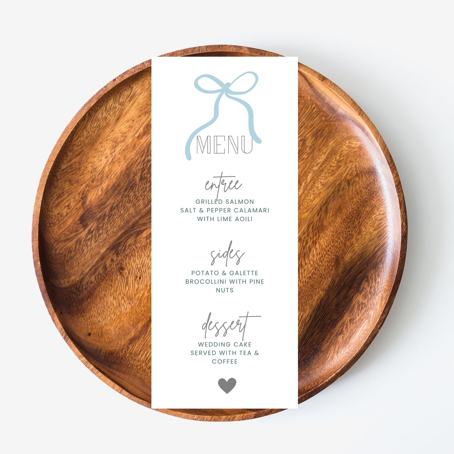 Bow Wedding Menu Canva Template | Dusty Blue Wedding Menu Card | Tall and Skinny Menu Card | Canva INSTANT Download | DIY Wedding Menu Card