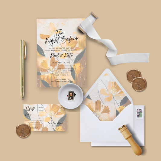 Painted Floral Rehearsal Dinner Invite Bundle | The Night Before Invitation | Fall Invite | Terracotta and Mustard Invite | Canva Template