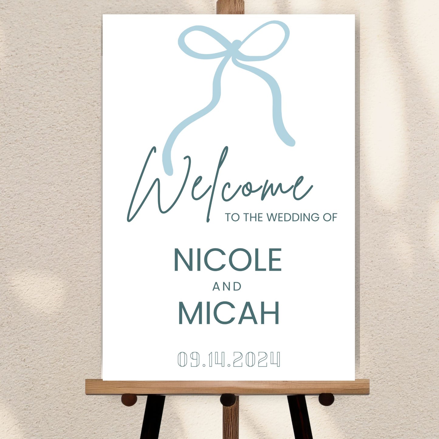 Bow Design Wedding Welcome  Sign | Baby Shower Welcome Sign | Dusty Blue Wedding | DIY Customized Wedding Sign | Canva INSTANT Download