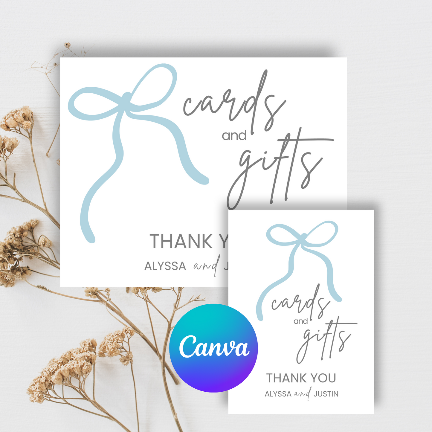 Bow Cards and Gifts Sign | Editable Cards and Gifts Wedding Sign | Wedding Sign | Baby Shower Cards & Gifts Template | DIY Canva Template |