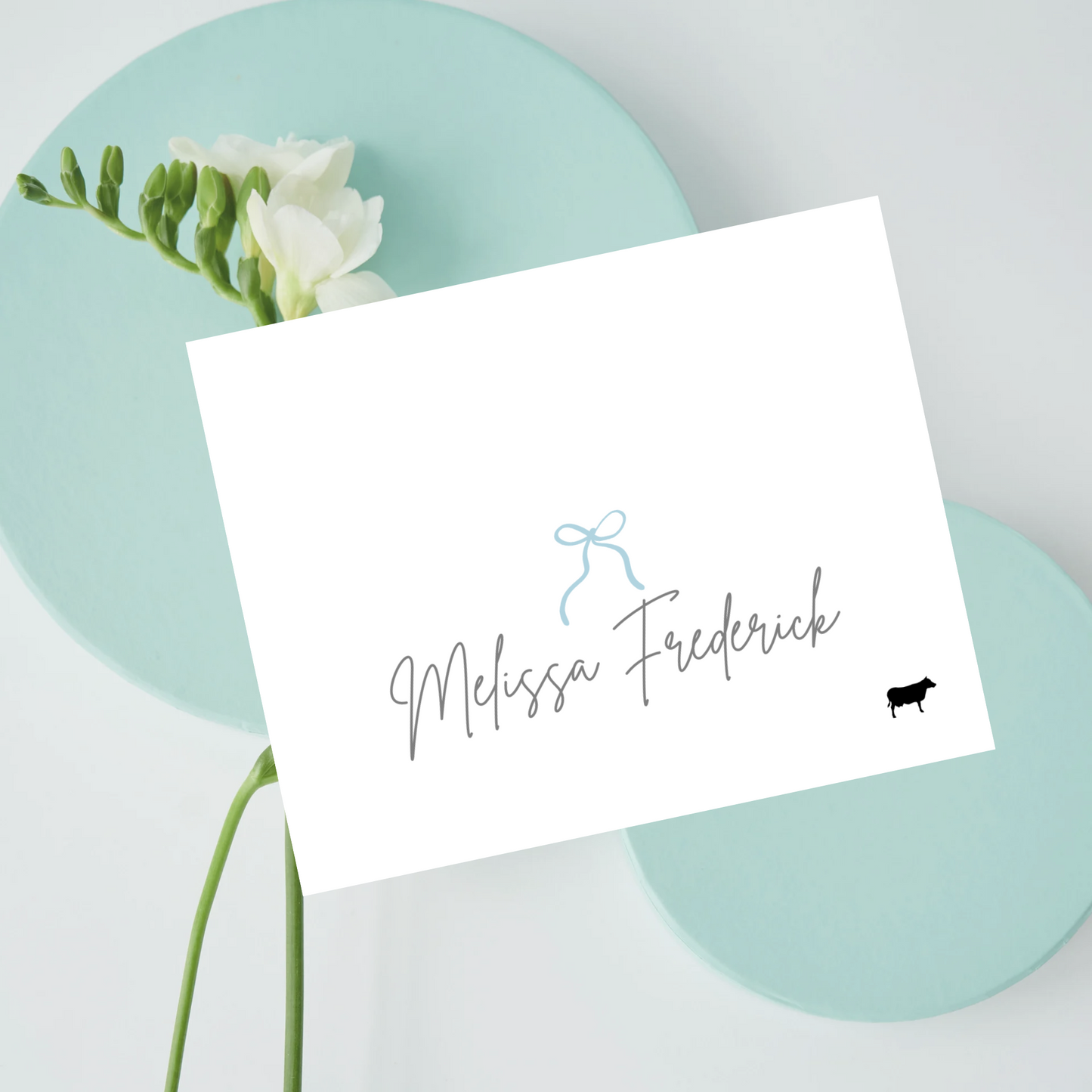 Blue Bow Wedding Place Card Template | Tented Name Card | Folded Wedding Escort Cards with Food Icons | Editable in FREE Canva | Bow Wedding