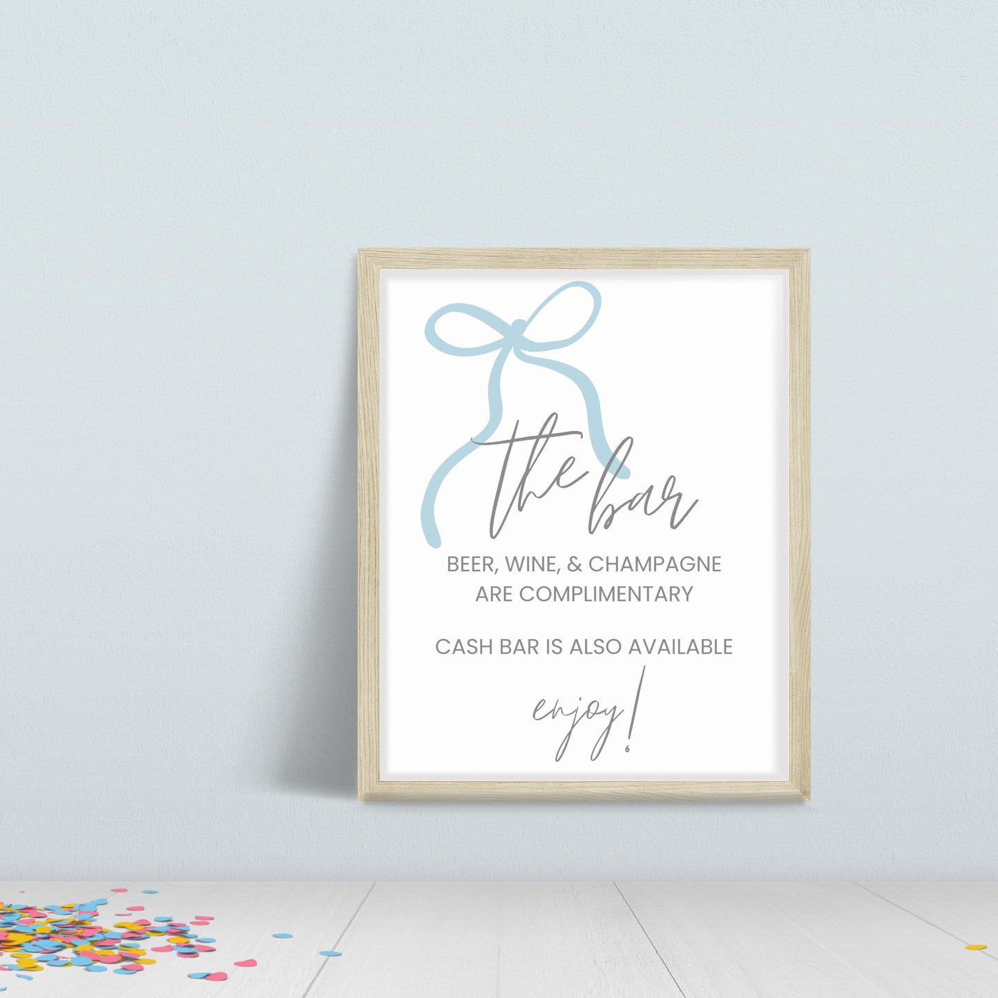 Bow Bar Sign 8x10 | Dusty Blue Bow Wedding Bar Sign | Canva Template Drink Menu | The Bar Menu with Bow| Bonus:  Open Bar Included