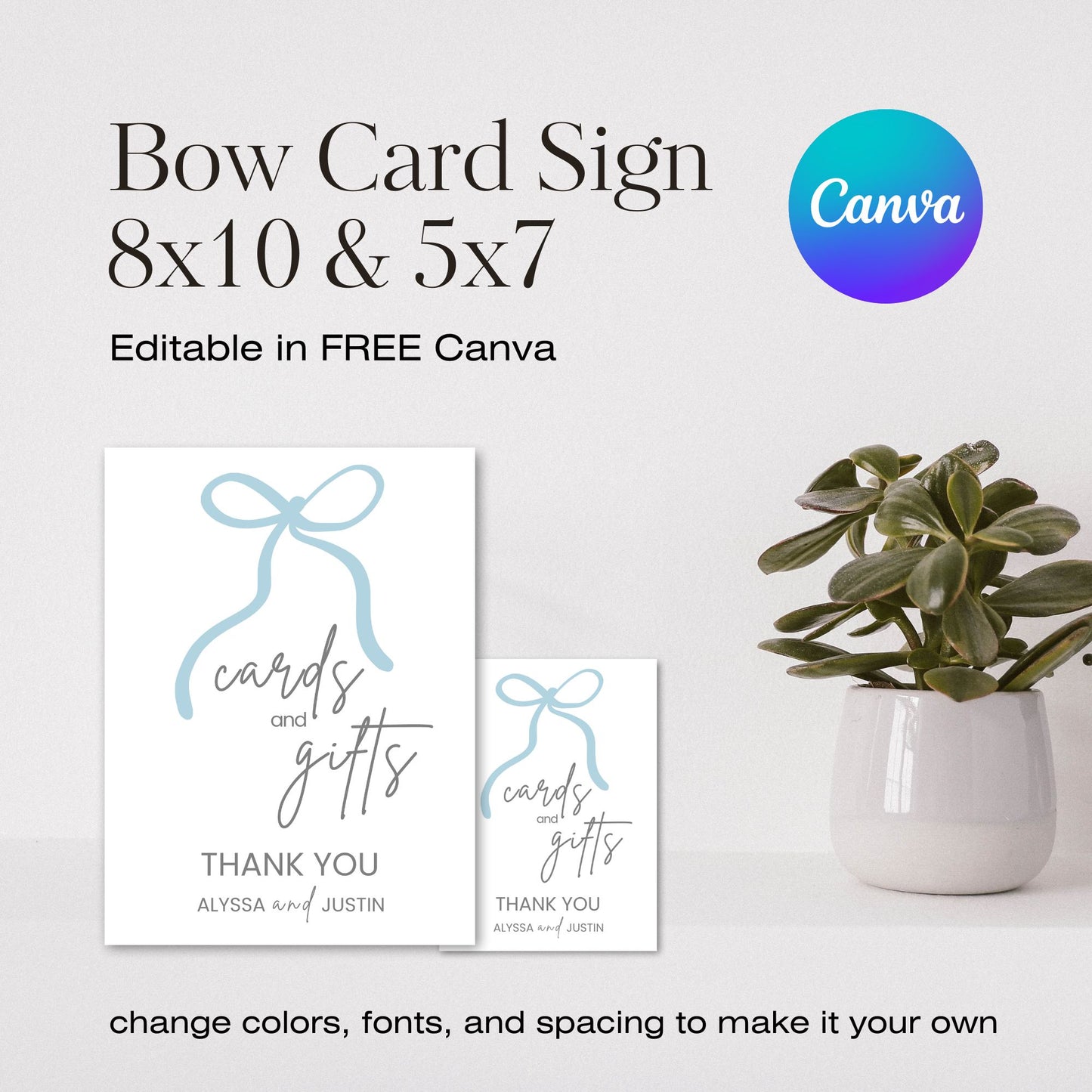 Bow Cards and Gifts Sign | Editable Cards and Gifts Wedding Sign | Wedding Sign | Baby Shower Cards & Gifts Template | DIY Canva Template |