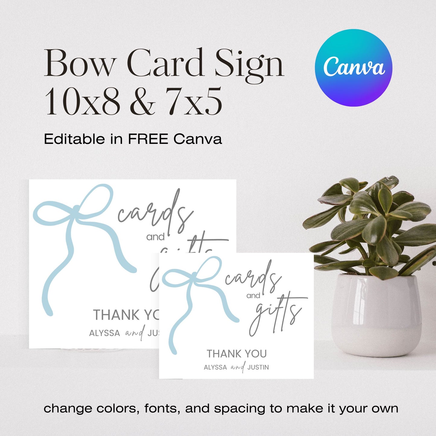 Bow Cards and Gifts Sign | Editable Cards and Gifts Wedding Sign | Wedding Sign | Baby Shower Cards & Gifts Template | DIY Canva Template |