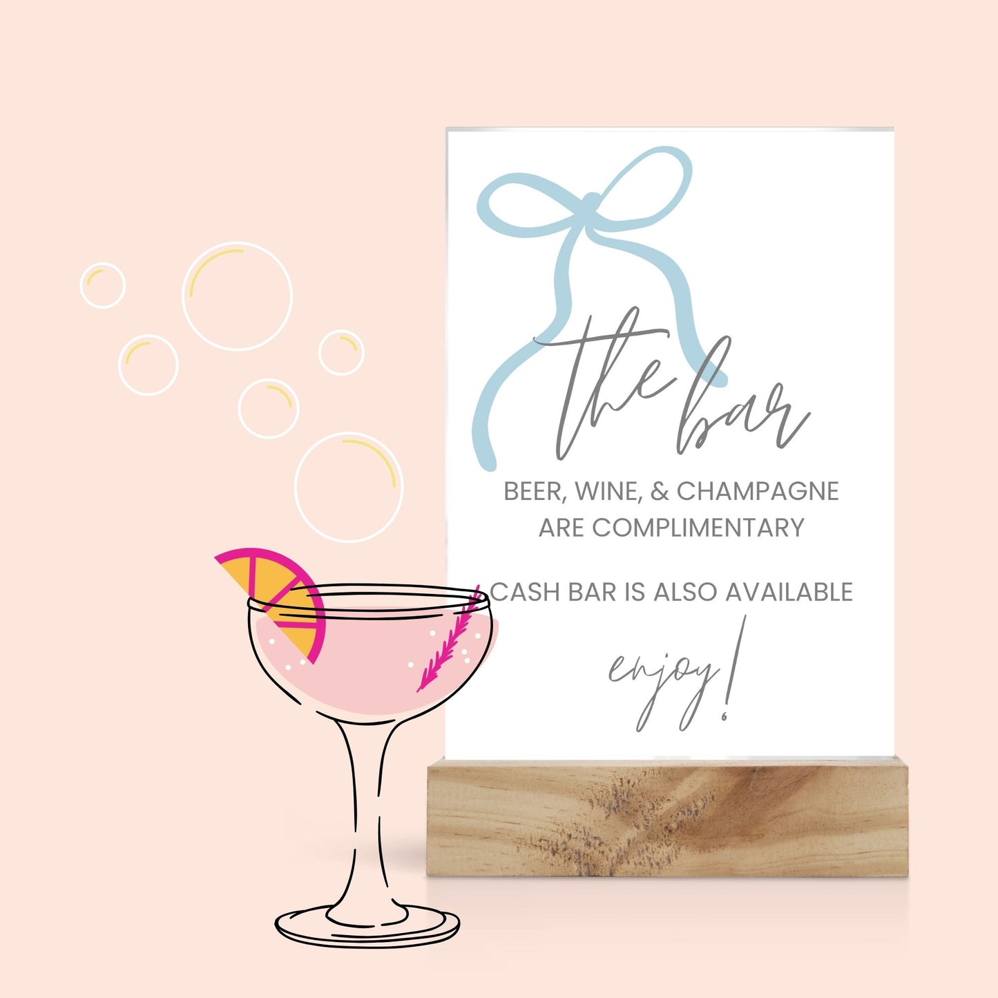 Bow Bar Sign 8x10 | Dusty Blue Bow Wedding Bar Sign | Canva Template Drink Menu | The Bar Menu with Bow| Bonus:  Open Bar Included