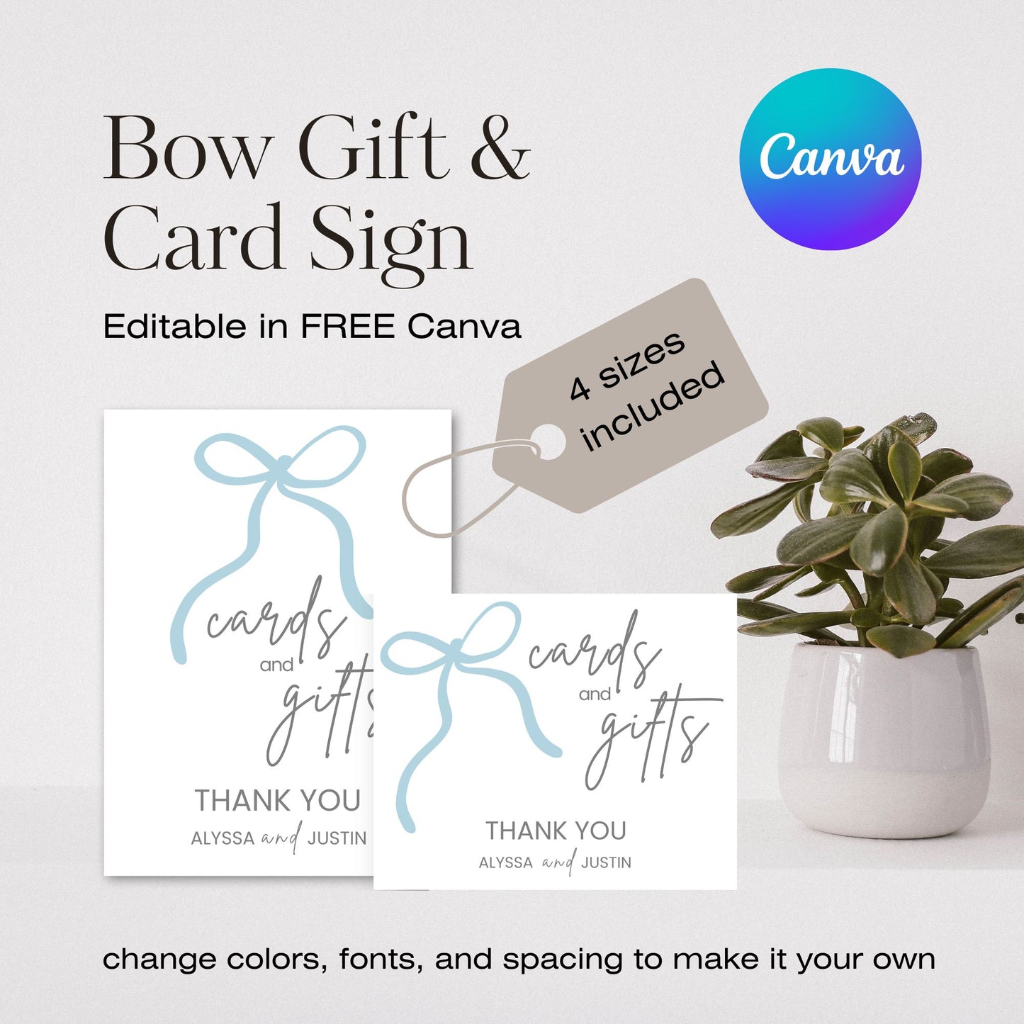 Bow Cards and Gifts Sign | Editable Cards and Gifts Wedding Sign | Wedding Sign | Baby Shower Cards & Gifts Template | DIY Canva Template |